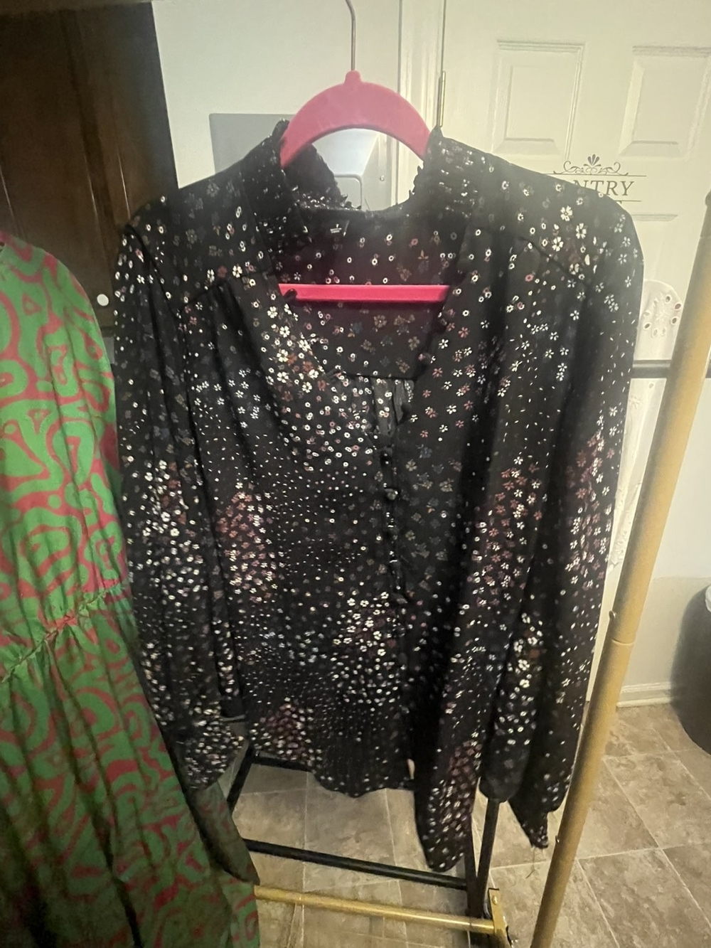 torrid Black Floral Button-Front Blouse with Pink & White Accents